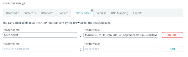 Example configuring HTTP header